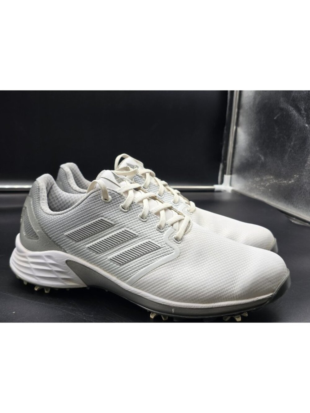 Adidas Shoes Mens Size 9.5 White ADV Boost Stained Spiked Golf Sneakers FW5551